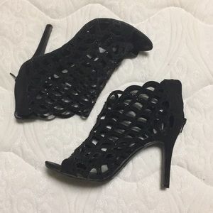 Black caged open toe heel